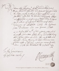 Brief an den Gouverneur von Calshott Castle von Oliver Cromwell, 1651, Faksimile des Originals im Besitz von Sir James Fellowes, Adbury House von English School