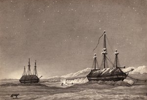 Leutnant William Parrys erste Reise: H.M.S. Hecla und H.M.S. Griper im Winterhafen, ca. 1819 von English School
