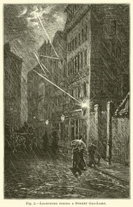 Blitz, der eine Straßenlaterne entzündet von English School