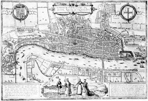 Londinium Feracissimi Angliae Regni Metropolis, Illustration aus London in der Zeit der Tudors von Sir Walker Besant, 1904 von English School