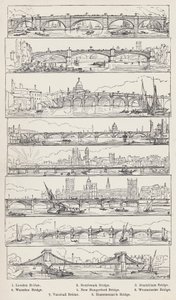 London Bridge, Southwark Bridge, Blackfriars Bridge, Waterloo Bridge, New Hungerford Bridge, Westminster Bridge, Vauxhall Bridge, Hammersmith Bridge (Stich)