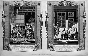 Lord Cromwell überreicht die Bibel an Heinrich VIII. und Bischöfe überreichen Petition an Jakob II. im Jahr 1688, aus 