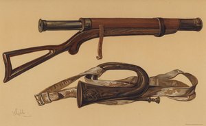 Lord Raglans Teleskop und eine russische Trompete aus Sebastopol (Chromolithografie) von English School