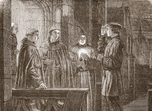Luther tritt in das Augustinerkloster ein, Illustration aus Die Geschichte des Protestantismus von James Aitken Wylie, veröffentlicht 1878