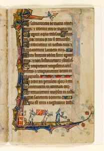 MS 1-2005, fol. 152r: Ein Hasen-Begräbniszug, Randdekoration aus dem Macclesfield Psalter, Use of Sarum, Ostanglien, um 1330