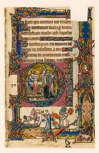 MS 1-2005, fol. 58r: Saul schickt Doeg, um die Priester von Nob zu töten, historiierte Initiale aus dem Macclesfield Psalter, Use of Sarum, Ostanglien, um 1330 von English School