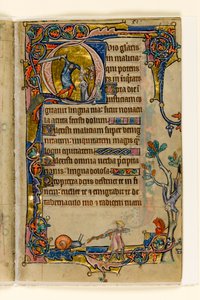 MS 1-2005, fol. 76r: Doeg tötet die Priester von Nob, historiierte Initiale aus dem Macclesfield Psalter, Use of Sarum, Ostanglien, um 1330