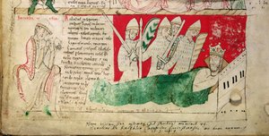 Die Visionen, die König Heinrich I. 1130 in der Normandie träumte, eingefügt um 1140 von John of Worcester in die von Florence of Worcester begonnene Chronik (Detail) von English School