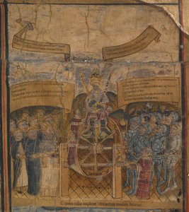 Edward IV (1442-83) auf dem Rad der Fortuna, flankiert von den Herzögen von Clarence und Gloucester und Vertretern der Kirche und Armee, aus 