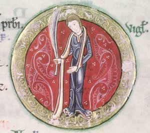 MS Hunter 229 f.4v Jungfrau, aus dem Hunterian Psalter, ca. 1170 (Detail)