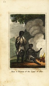 Mann und Frau aus dem Land des Feuers oder Tierra del Fuego