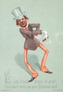 Mann mit Zylinder raucht Zigarre, Weihnachtskarte von English School