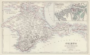 Karte: Krim, nach Huot und Demidoff, gezeichnet und graviert von J. Bartholomew, Edinburgh; Sewastopol, nach einem reduzierten Original-Russischen Plan, veröffentlicht in Berlin von English School