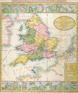 Karte von Großbritannien, die die drohende Invasion von Napoleon Bonaparte (1769-1821) 1803 illustriert