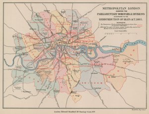 Karte von Metropolitan London mit den Parlamentsbezirken und -teilungen, 1885