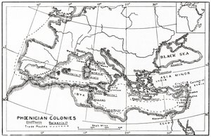 Karte der phönizischen Kolonien und ihrer Mittelmeer-Handelsrouten von English School