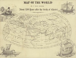 Weltkarte, wie sie etwa 150 Jahre nach Christi Geburt bekannt war (Stich) von English School