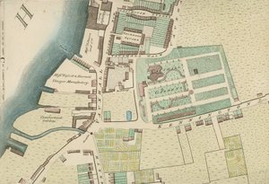 Karte, die den Standort der Vauxhall Gardens, London zeigt