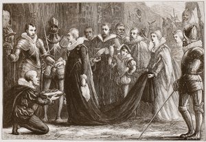 Maria Stuart betritt Holyrood, Illustration aus The History of Protestantism von James Aitken Wylie, veröffentlicht 1878 von English School