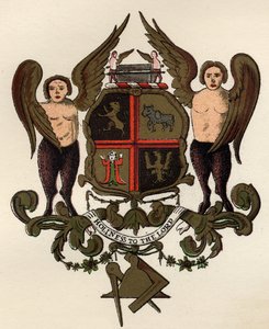 Freimaurerwappen, nach einem bemalten Paneel im Besitz von W.H.Y. Rylands, aus The History of Freemasonry, Band II, veröffentlicht von Thomas C. Jack, London, 1883 von English School