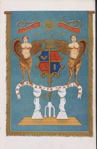 Freimaurerloge-Emblem mit Wappen und Engeln