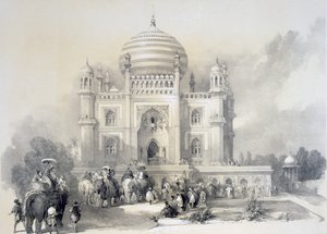 Mausoleum von Jufhir Junge, Delhi, aus Das Orientalische Portfolio: Malerische Illustrationen der Landschaft und Architektur Indiens von Horace H. Wilson, veröffentlicht 1841