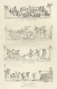 Mai, Juni, Juli und August, aus dem Julius-Kalender und Hymnal, Illustration aus der Geschichte des englischen Volkes von English School
