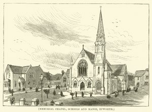 Gedenkkapelle, Schulen und Pfarrhaus, Epworth (Gravur)