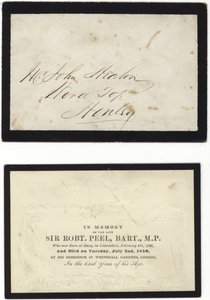 Gedenkkarte zum Andenken an den verstorbenen Sir Robert Peel