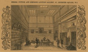 Auktionsraum von Messrs Puttick und Simpson, Leicester Square von English School