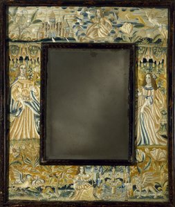 Spiegel mit Reliefstickerei, ca. 1650-1700 von English School