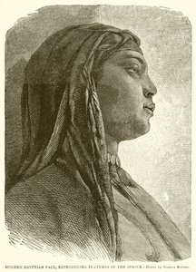 Modernes ägyptisches Gesicht, das die Züge der Sphinx wiedergibt von English School