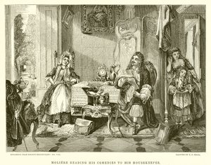 Molière liest seiner Haushälterin seine Komödien vor von English School