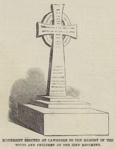 Denkmal in Cawnpore zum Gedenken an die Frauen und Kinder des 32. Regiments (Gravur) von English School