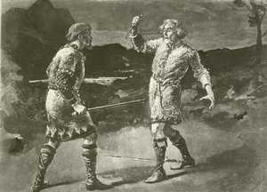 Mr. Alexander als Macduff und Mr. Irving als Macbeth (Gravur) von English School