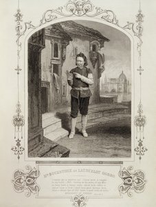 Mr. Buckstone als Lancelot Gobbo, Akt II Szene 2, in Der Kaufmann von Venedig von William Shakespeare (1564-1616)