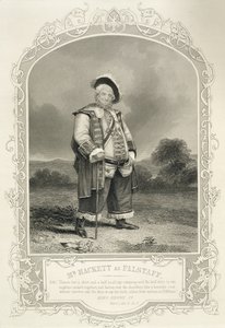 Mr. Hackett als Falstaff, in Heinrich IV (Teil 1) Akt IV Szene 3, von William Shakespeare (1564-1616) von English School