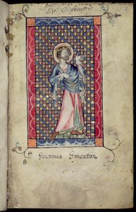 Ms 1-2005, f.1r: St. Edmund, Miniatur aus dem Macclesfield Psalter, Gebrauch von Sarum, Ostanglien, ca. 1330