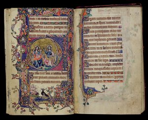 Ms 1-2005, ff.161v-162r: Der Vater und der Sohn, historisiertes D-Initial aus dem Macclesfield Psalter, Gebrauch von Sarum, Ostanglien, ca. 1330 von English School