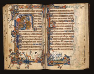 Ms 1-2005, ff.182v-183r: David betet, historisiertes Initial aus dem Macclesfield Psalter, Gebrauch von Sarum, Ostanglien, ca. 1330 von English School