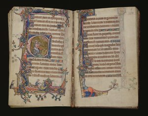 Ms 1-2005, ff.207v-208r: Jesaja betet, historisierte Initiale aus dem Macclesfield Psalter, Gebrauch von Sarum, Ostanglien, ca. 1330