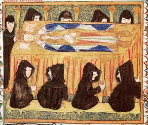 Ms 197 f.22v Beerdigung eines Königs, aus Liber Regalis von English School