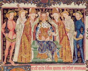 Ms 197 f.3r Krönung eines Königs, aus Liber Regalis von English School