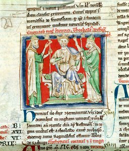 Ms 6712 (A.6.89) fol.135v Heinrich II. (1133-89), Miniatur aus Flores Historiarum, von Matthew Paris, 1250-52 von English School