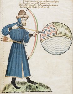Bogenschütze, der auf einen Globus schießt, aus Vox Clamatis von John Gower (1330-1408) von English School