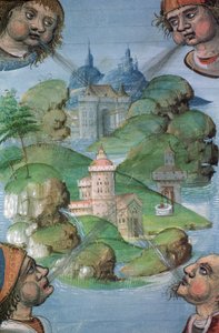 Ms Hunter 9 f.47v Stadt, aus dem Hunterian Psalter, um 1170 von English School