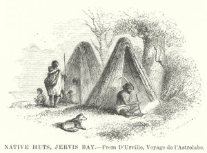 Eingeborenenhütten, Jervis Bay (Gravur) von English School