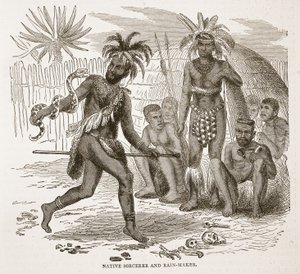 Einheimischer Zauberer und Regenmacher, Illustration aus der Bildausgabe des Lebens und der Entdeckungen von David Livingstone von J. Ewing Richie, veröffentlicht von A. Fullarton & Co., 1876 von English School