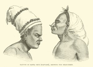 Eingeborene von Santa Cruz, Papua, mit Kopfschmuck von English School