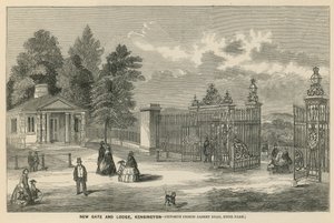Neues Tor und Lodge, Kensington, gegenüber der Prince Albert Road, Hyde Park von English School